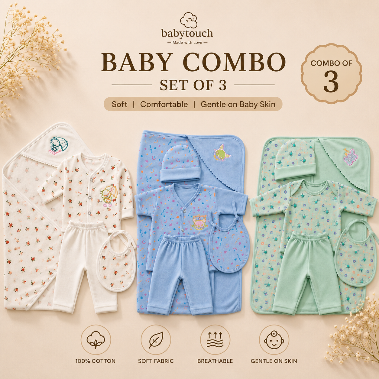 Combo of 3 Baby Touch Premium Newborn Gift Set (5-Piece)
