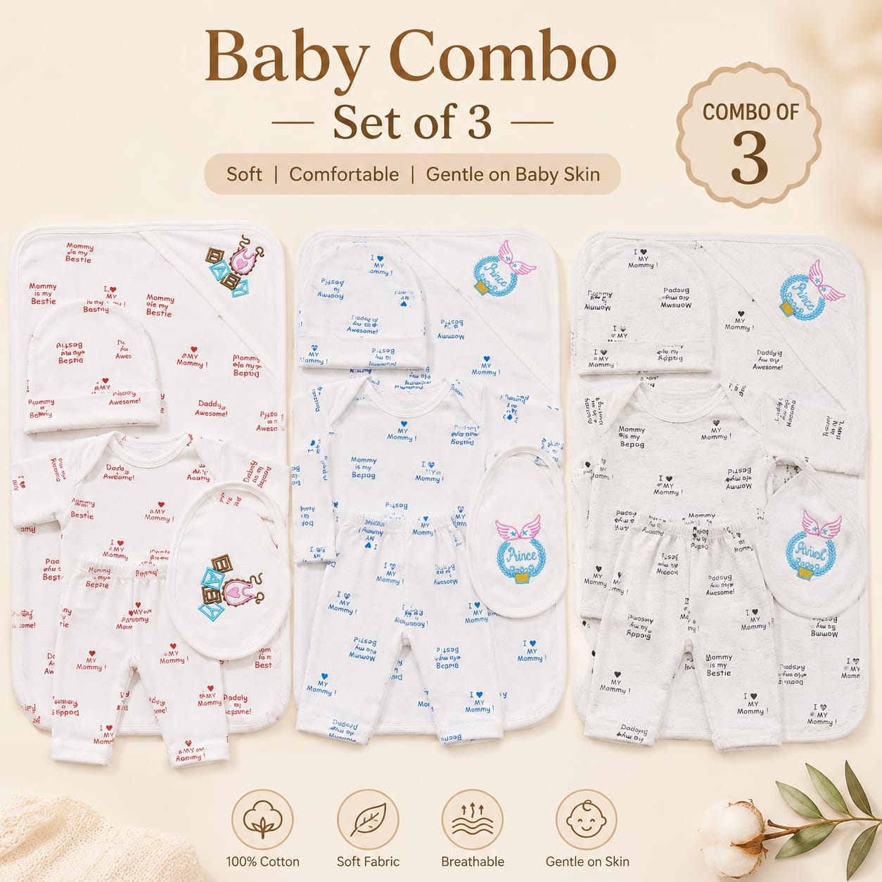 Combo of 3 Baby Touch Premium Newborn Gift Set (5-Piece)